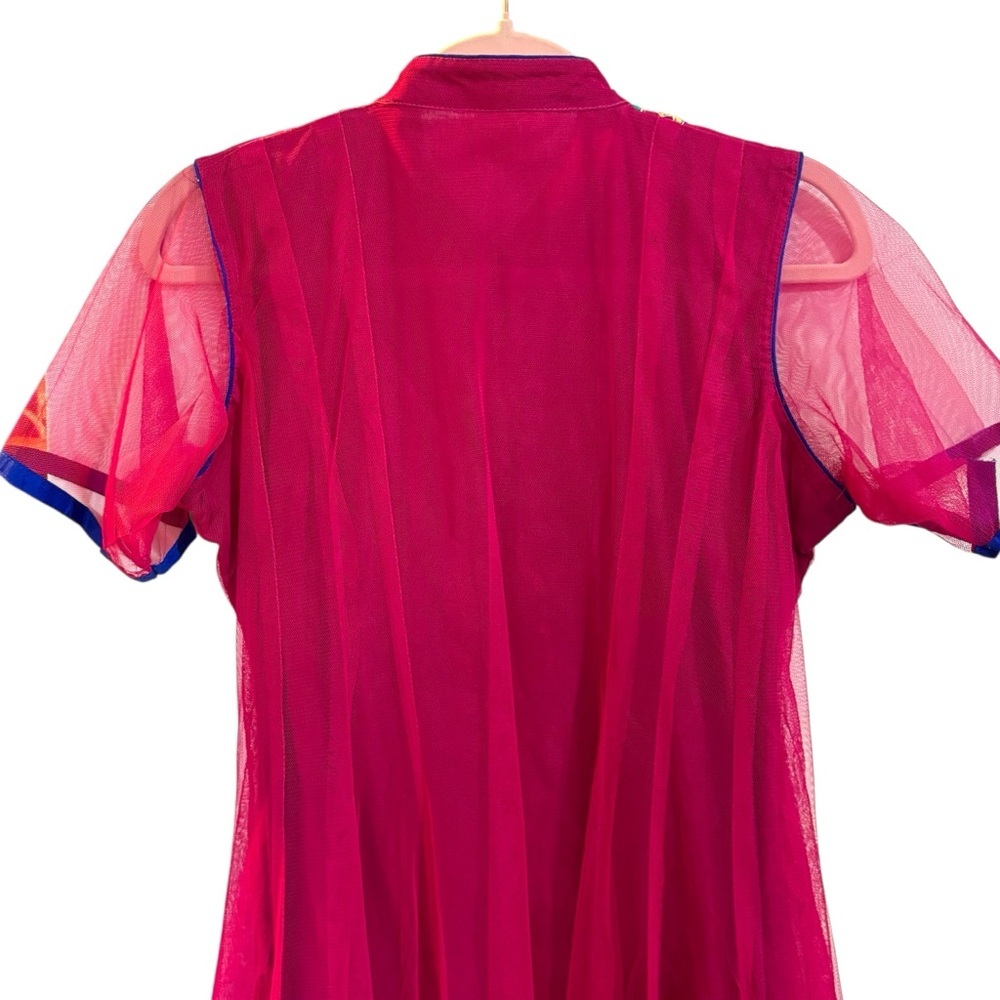 Magenta Embroidered Anarkali Gown Handmade Lined Tulle Outer Layer Indian Sz M - Picture 15 of 15